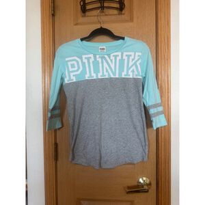 Women's PINK Victoria's Secret T-Shirt XS Blue Gray Long Sleeve